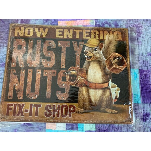 Unbranded Other - Funny Metal Tin Sign RUSTY NUTS FIX-IT SHOP For Man Cave Shop Home Decor 16x12.5